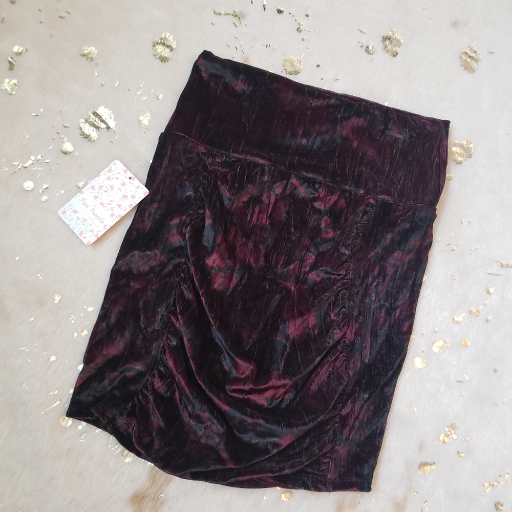 NWT Free People XS Velvet Mini Skirt Ruched Bodycon